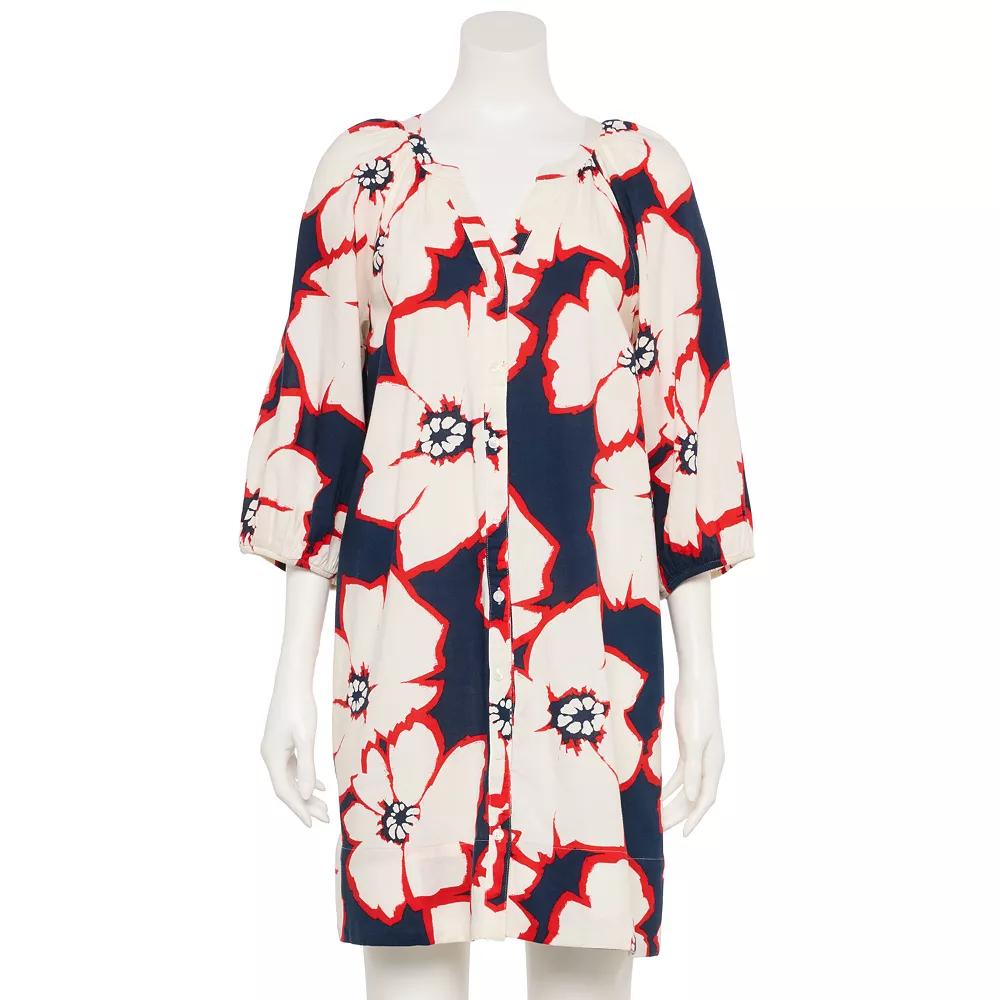 Women's Sonoma Goods For Life® Adaptive Button Front Dress, Size: XL, Blue Brush Floral Product Image