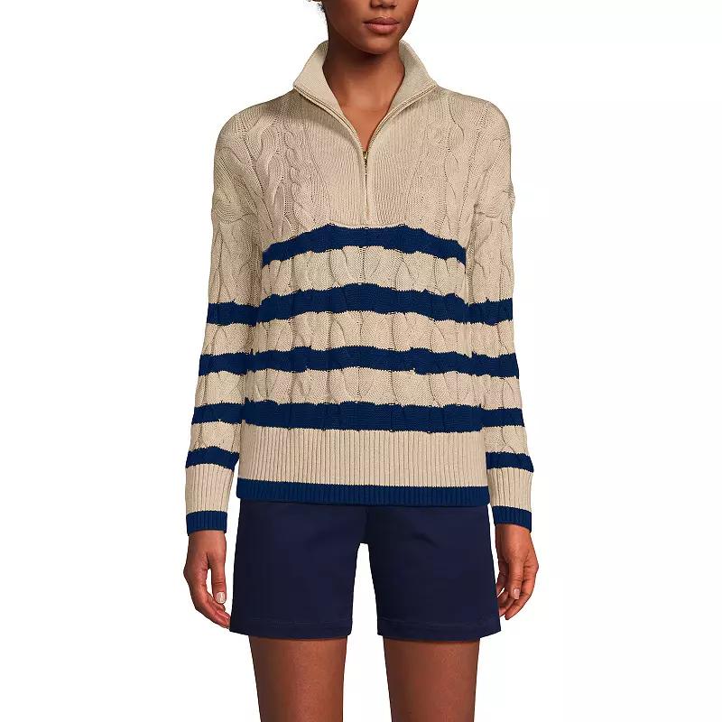 Women's Lands' End Drifter Cable Quarter Zip Sweater,  Product Image