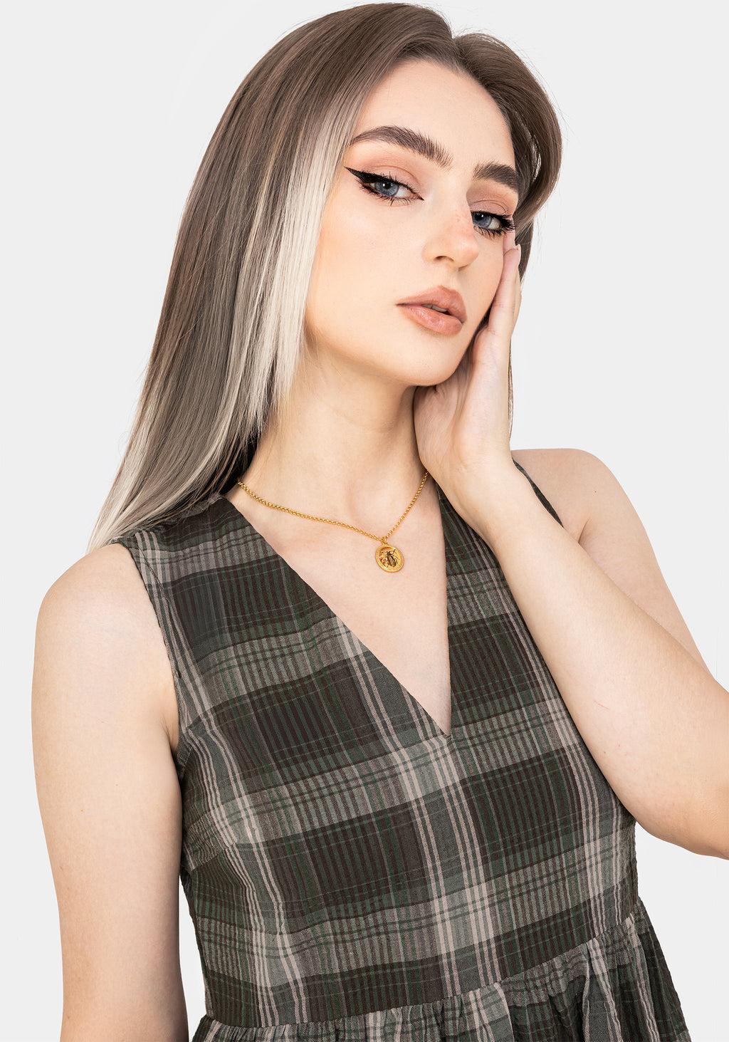 Clara Cotton Check Sleeveless Tiered Smock Midi Dress Product Image