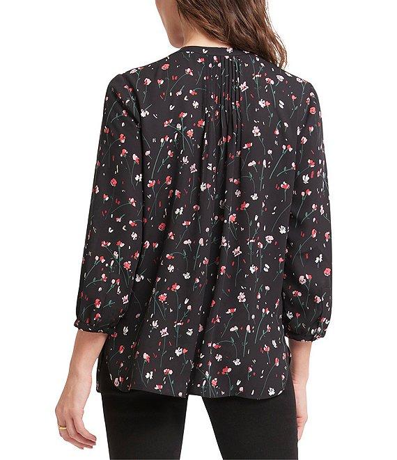 NYDJ Pintuck Woven Billowy Split Round Neckline Pleated Blouse Product Image