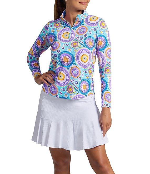 IBKUL Leona Print Zip Mock Neck Long Sleeve Top Product Image