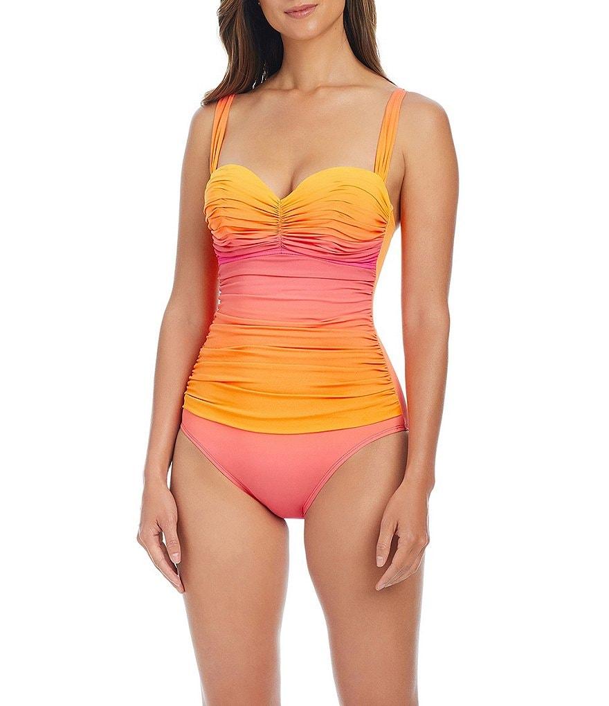 Bleu Rod Beattie Ombre Shirred Bandeau One Piece Swimsuit Product Image