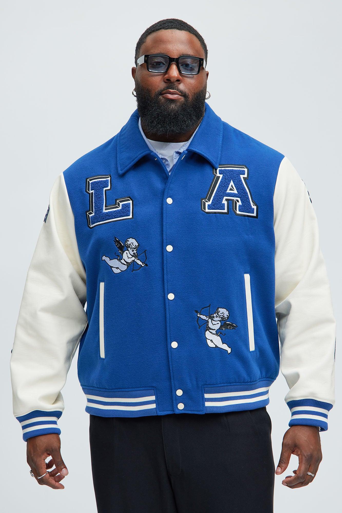 LA Patchwork Varsity Jacket - Royal/combo Product Image