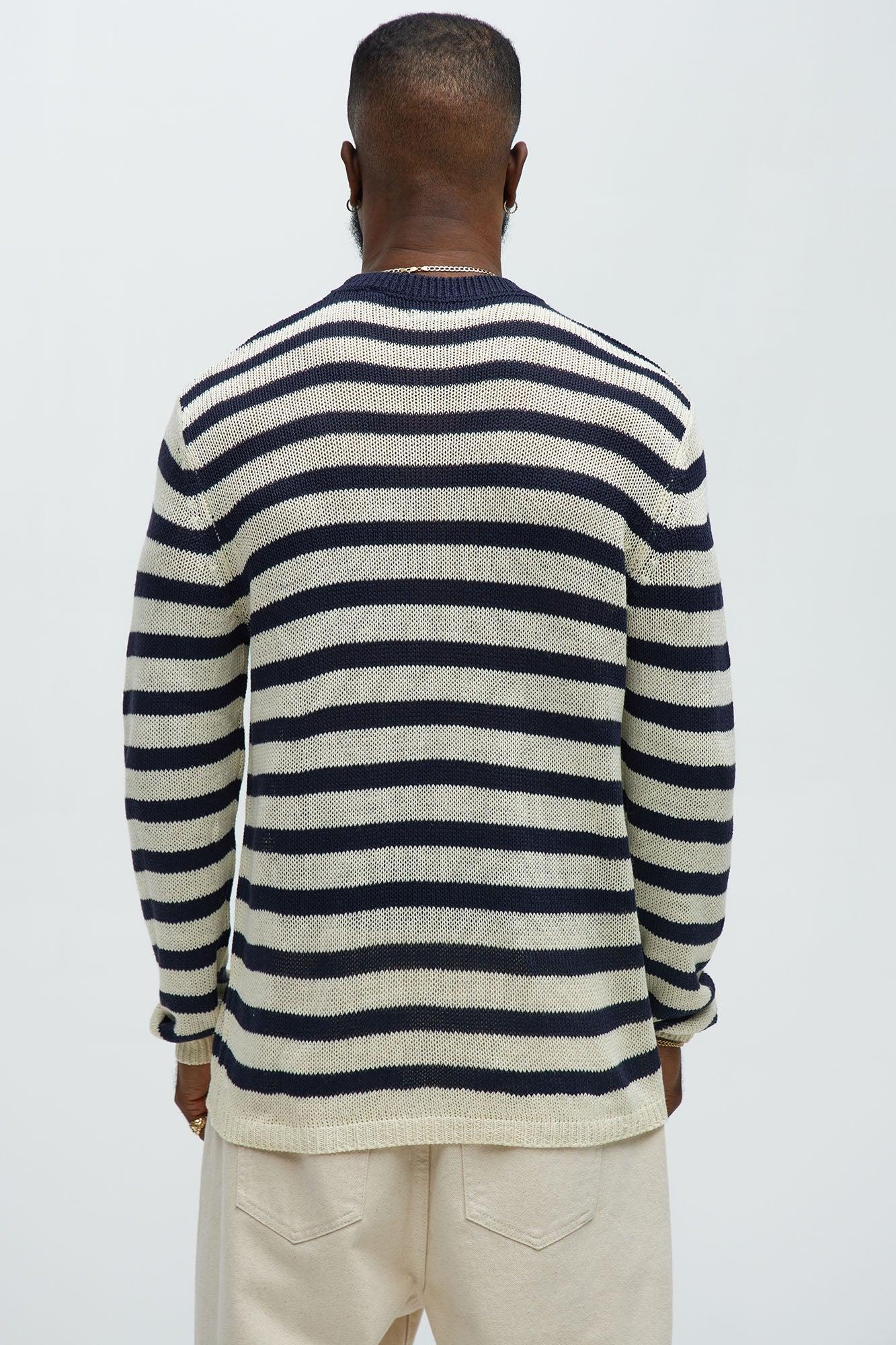 Loose Knit Striped Sweater - Navy/combo Product Image