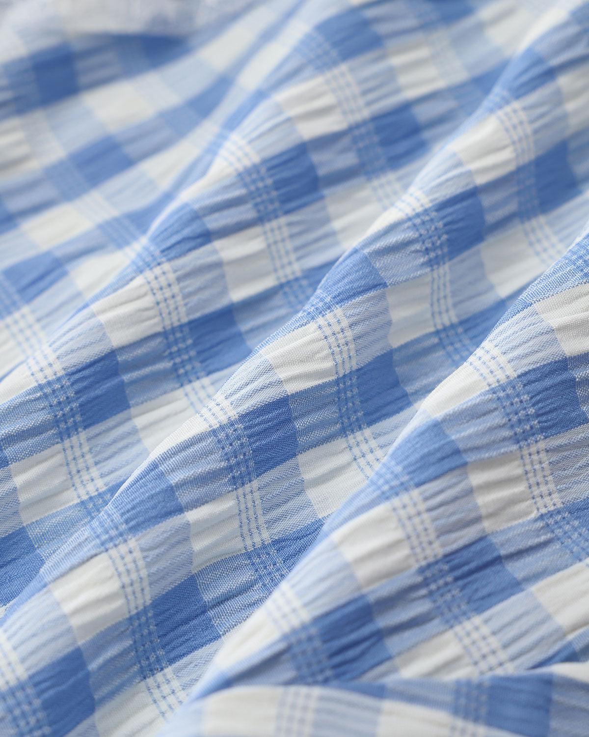 Blue Plaid Elastic Waist Midi Skirt Product Image