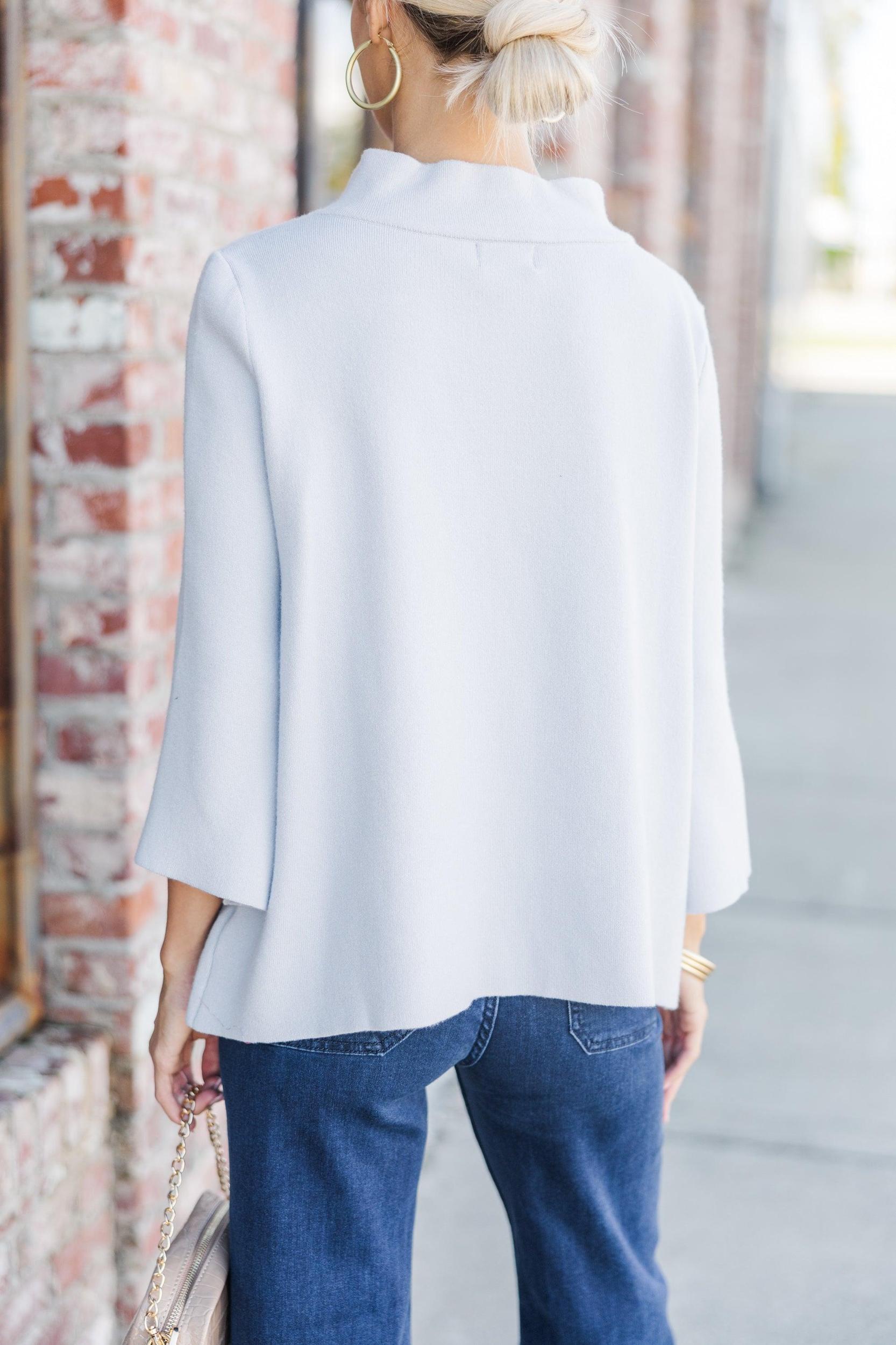 Just A Feeling Light Blue Mock Neck Sweater Female Product Image