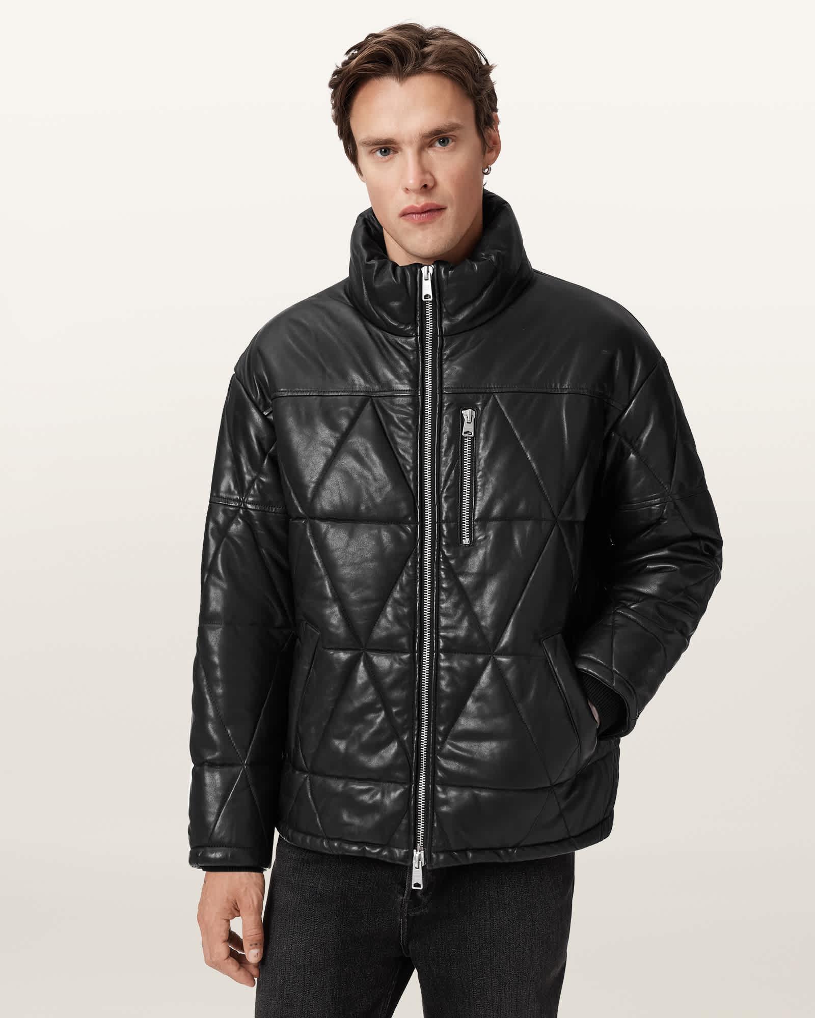 Brockwell Leather Puffer Jacket Black | ALLSAINTS US Product Image