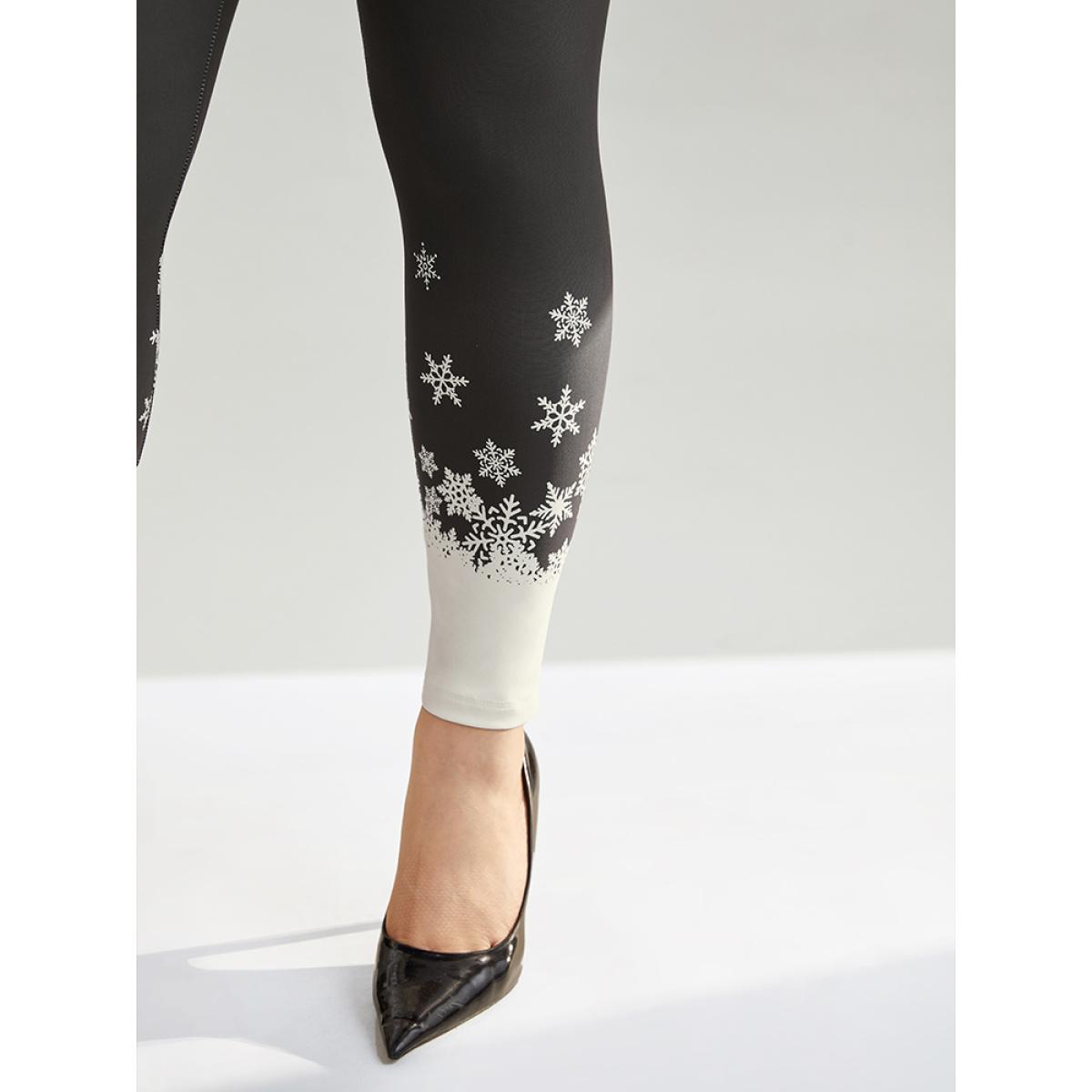 Plus Size Christmas Snowflake High Rise Skinny Leggings Women Black Elegant High stretch Skinny High Rise Festival-Christmas Leggings BloomChic 26/4X Product Image