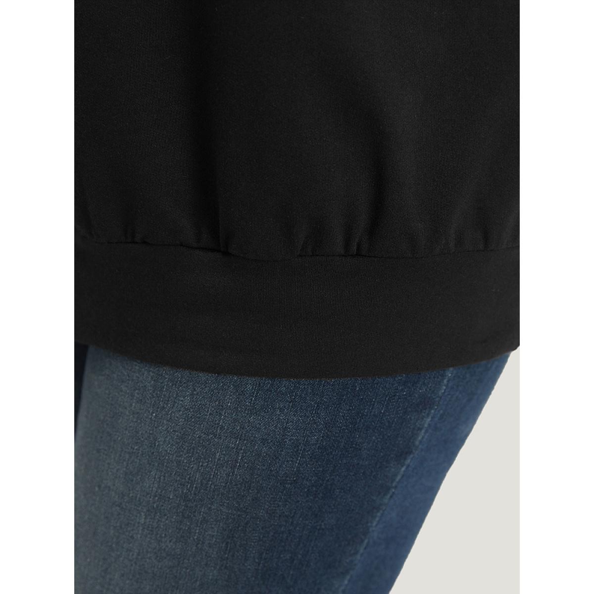 Plus Size Lace Insert V Neck Elastic Cuffs Sweatshirt Women Black Elegant Elastic cuffs V-neck Dailywear Sweatshirts BloomChic 22-24/3X Product Image