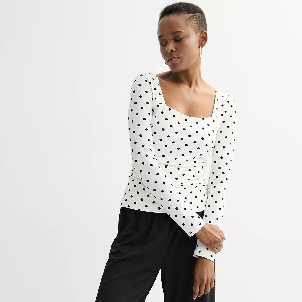 Women's INTEMPO™ Square Neck Long Sleeve Top, Size: Small, Black Dot Product Image