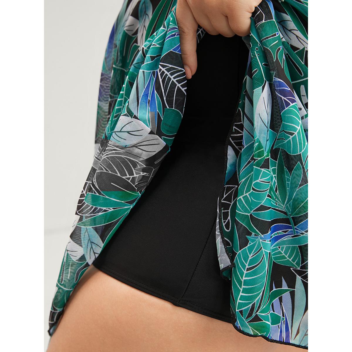 Mesh Adjustable Straps Plus Size Women Tropical Swim Dress Very Stretchy Bodycon Sleeveless V Neck Vacation Swim Dresses BloomChic Product Image