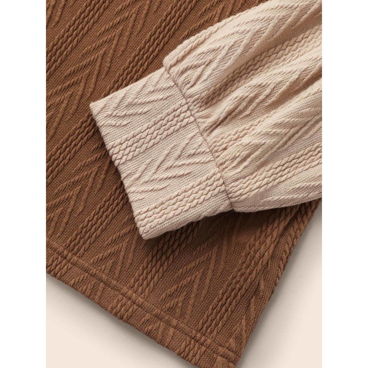 Plus Size Colorblock Contrast Textured Button Up T-shirt Multicolor Women Casual Texture Round Neck Everyday T-shirts BloomChic 10/M Product Image