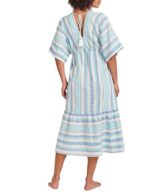 Tommy Bahama Geo Jacquard Stripe Print V-Neck Dolman Sleeve Midi Dress Swim Cover-Up Product Image