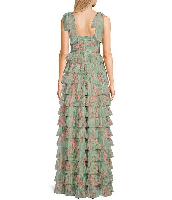 B. Darlin Floral Print Sleeveless Sweetheart Neckline Ruffle Tiered Dress Product Image