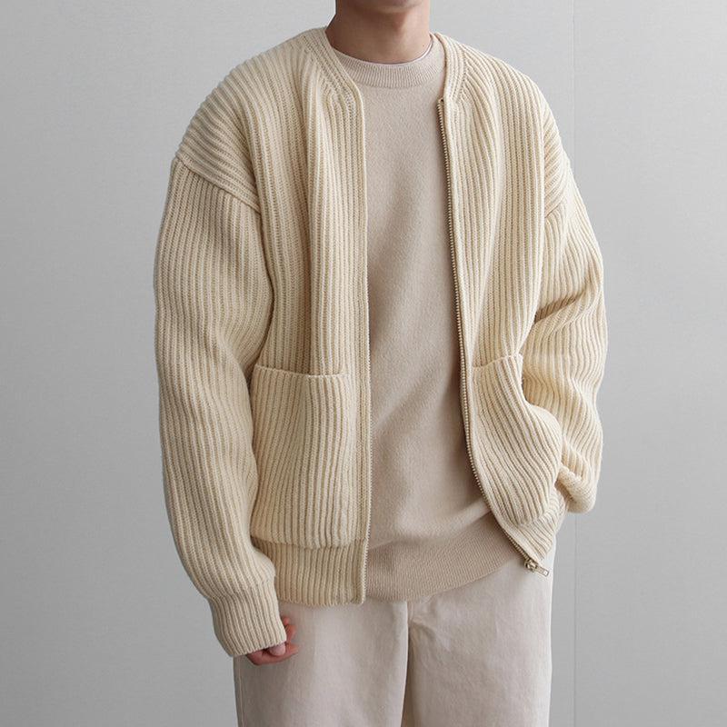 RT No. 4454 KNITTED ROUND-NECK CARDIGAN SWEATER Product Image