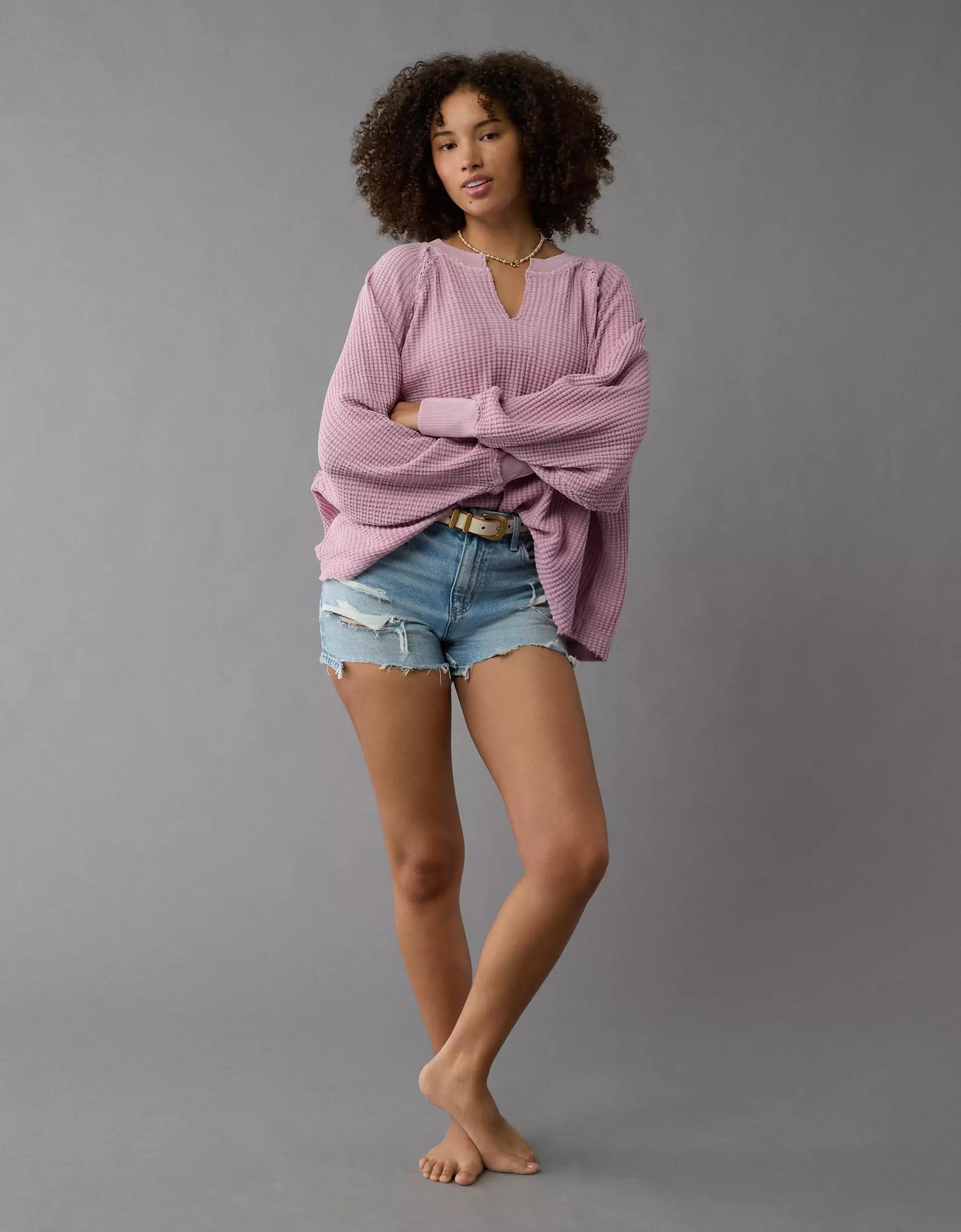 AE Big Hug Notch Neck Waffle Sweatshirt Product Image