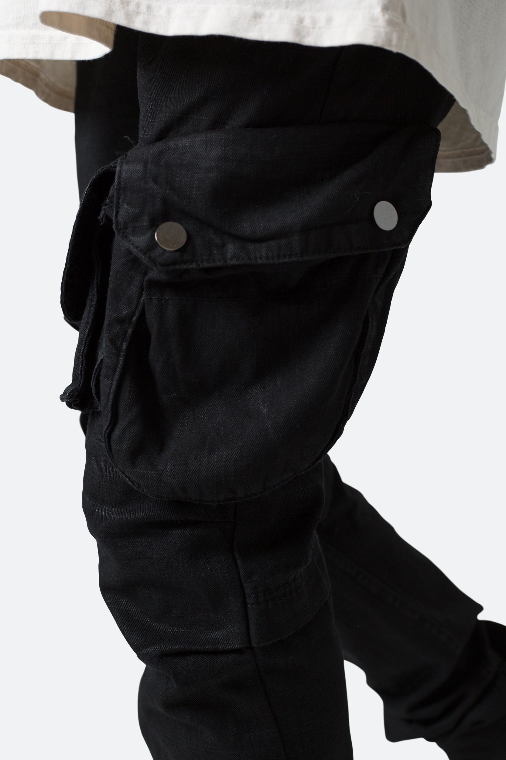 Waxed Denim Cargo Pants - Black Product Image