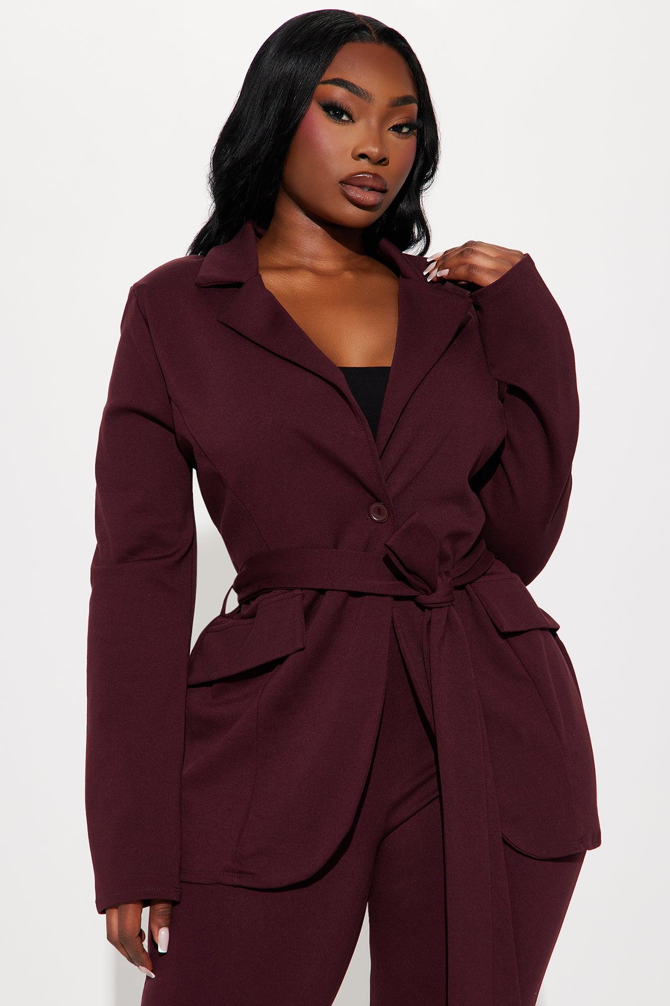 Arlene Blazer Pant Set - Wine Product Image