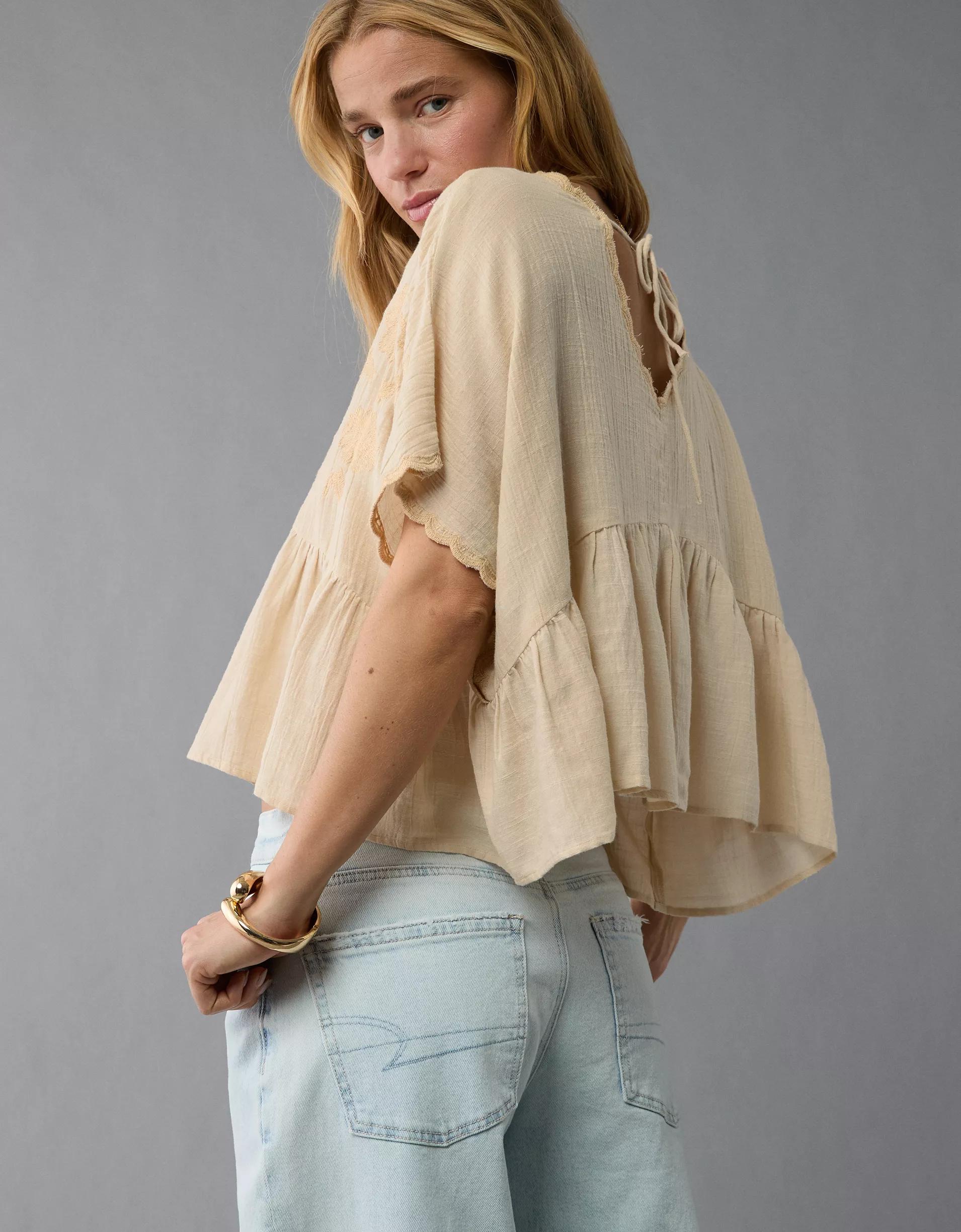 AE V-Neck Embroidered Blouse Product Image