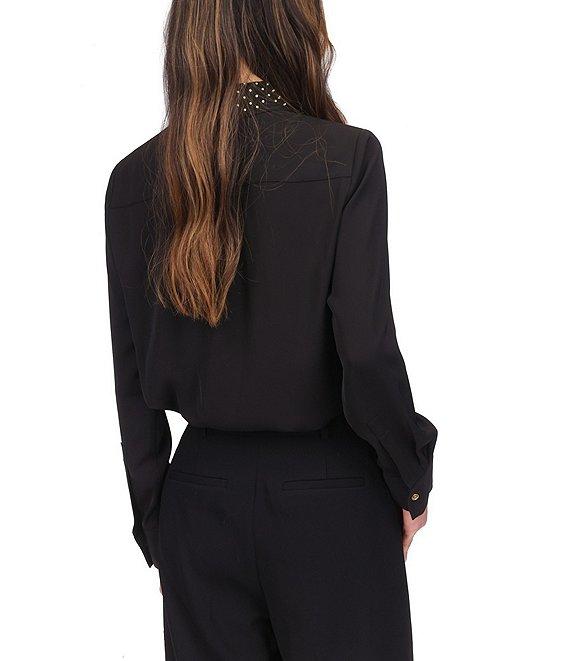 MICHAEL Michael Kors Astor Stud Collar Long Sleeve Button-Front Top Product Image