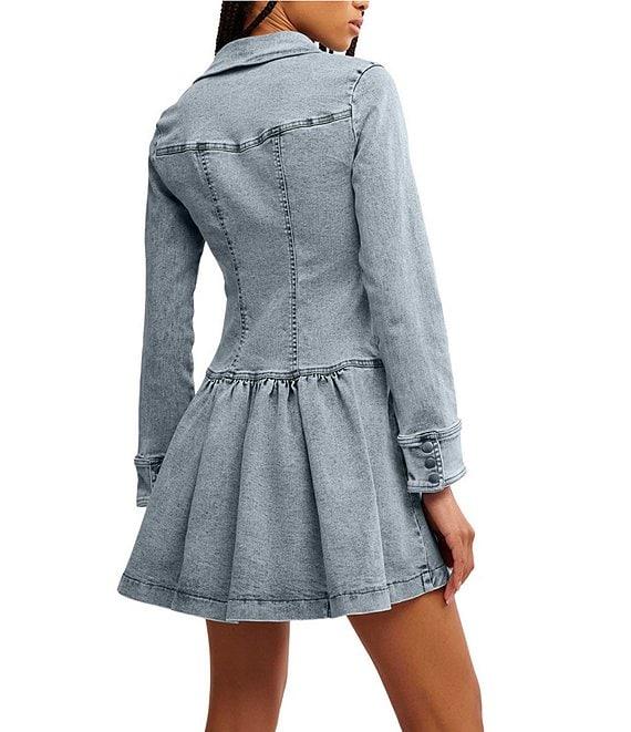 Free People Roadhouse Denim Point Collar 3/4 Sleeve Button Down Mini Dress Product Image