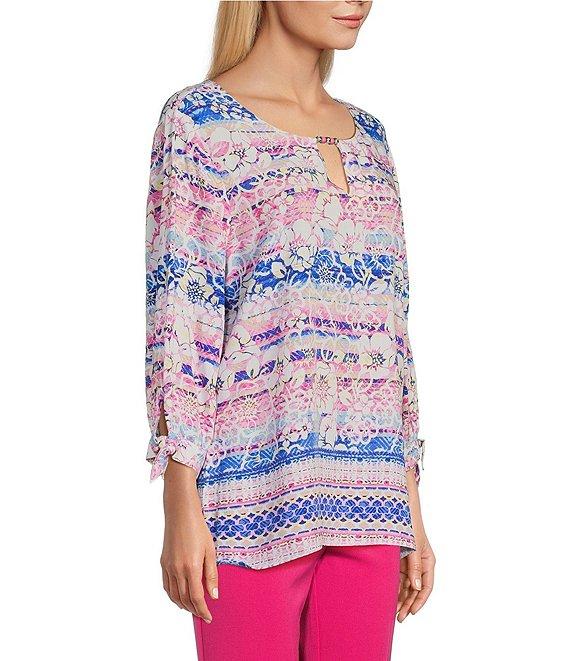 Allison Daley 3/4 Tie Sleeve Keyhole Neck Blouse Product Image