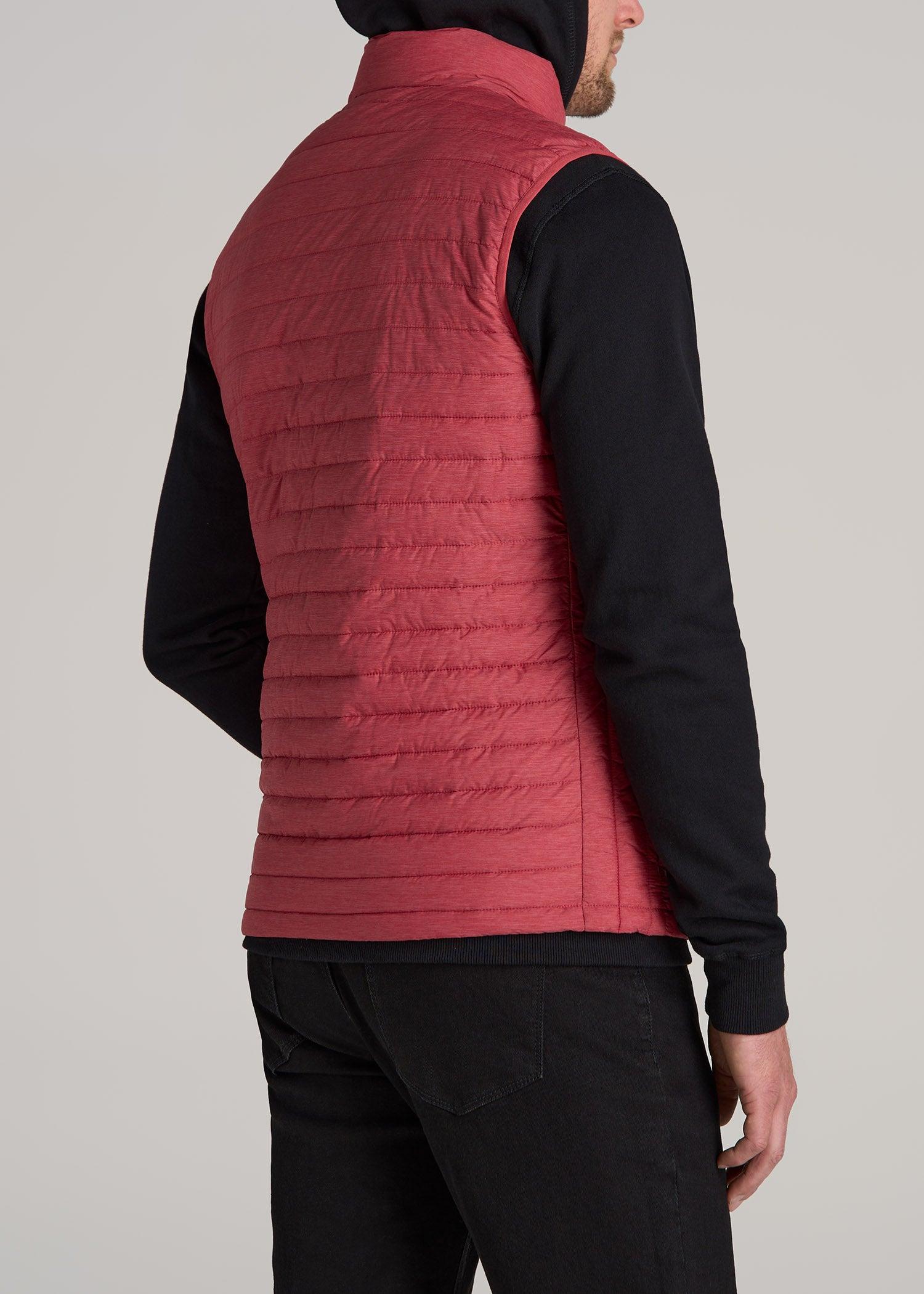Packable Puffer Vest for Tall Men in Red Space Dye Male Product Image