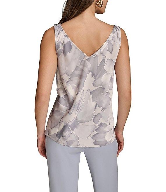 Donna Karan Printed Charmeuse Cowl Neck Twisted Strap Tank Product Image