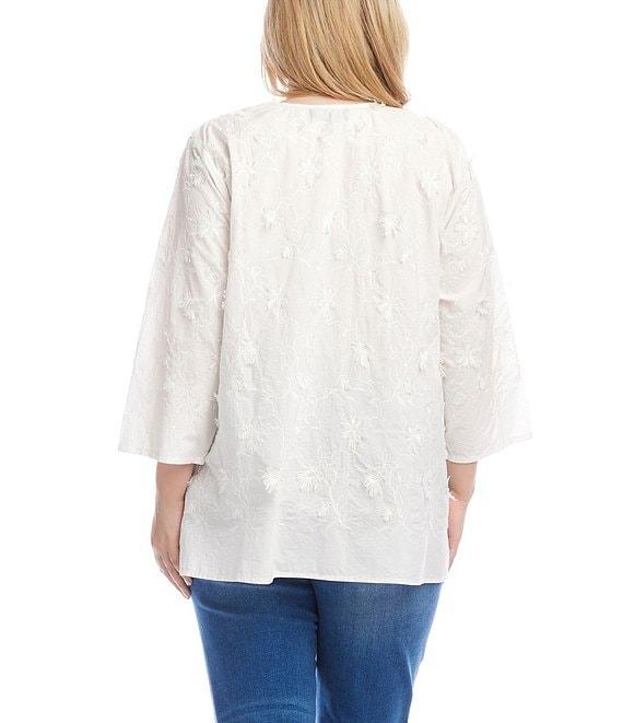 Karen Kane Plus Size Embroidered Split V-Neck 3/4 Sleeve Tunic Product Image