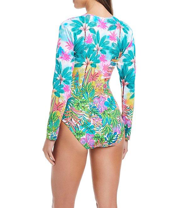 Bleu Rod Beattie St.Tropez V-Neck Long Sleeve Zip Front One Piece Swimsuit Product Image