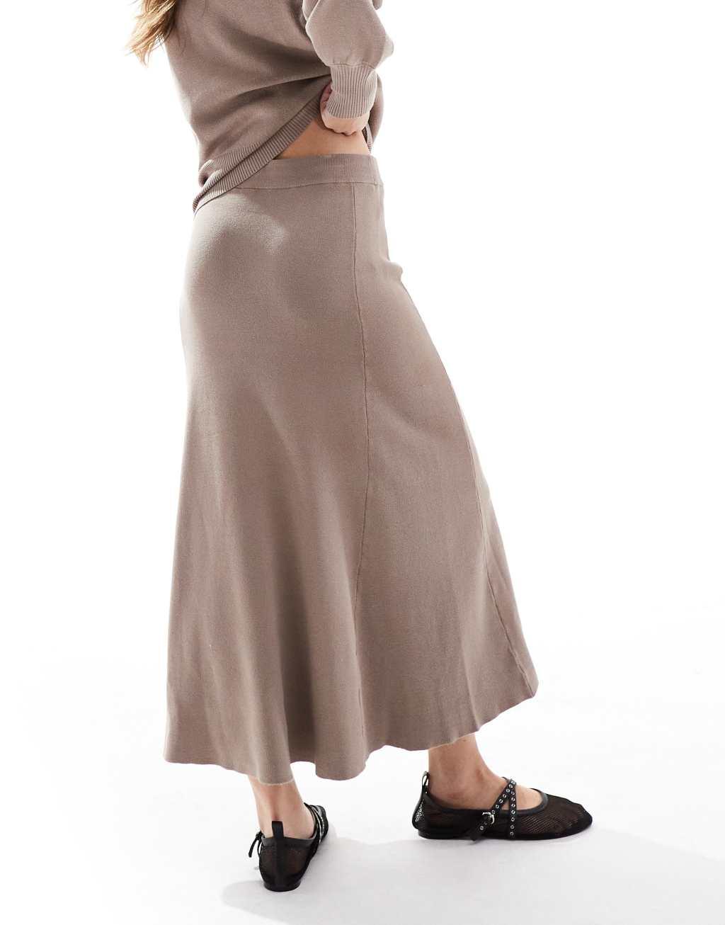 YAS knitted maxi skirt in mushroom - part of a set Product Image