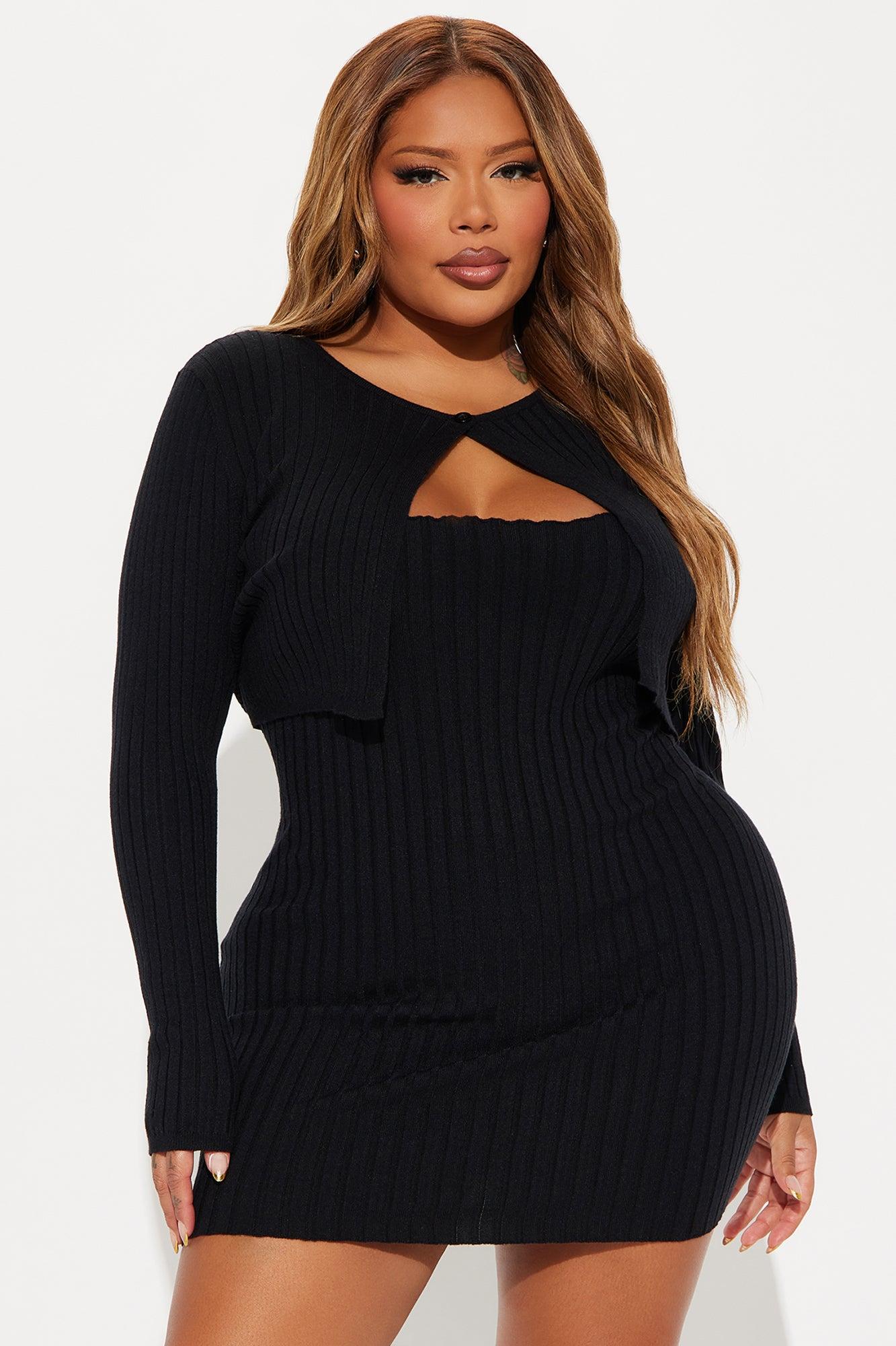 Palmer Ribbed Mini Dress Set - Black Product Image