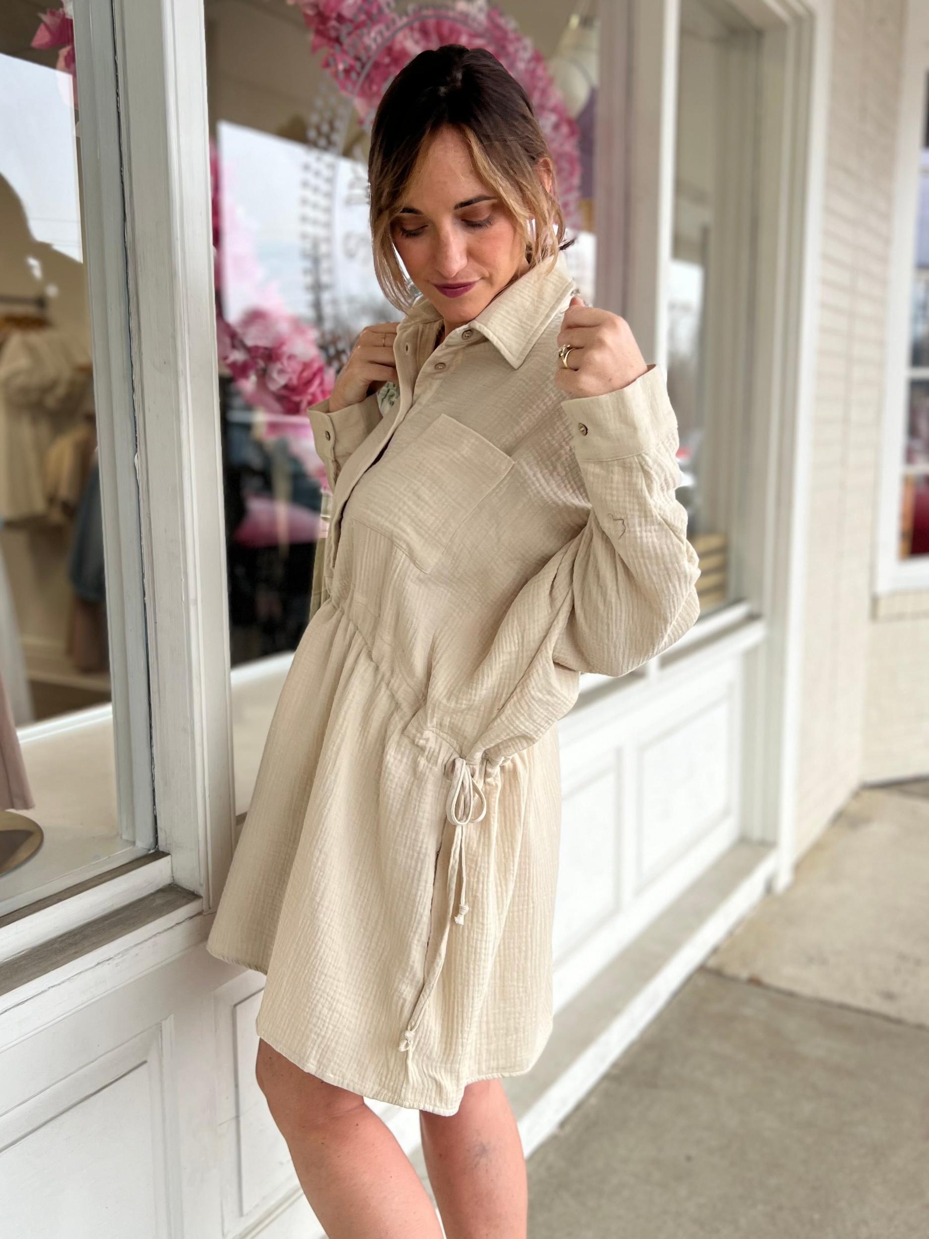 Layla Gauze Long Sleeve Shirt Dress Product Image