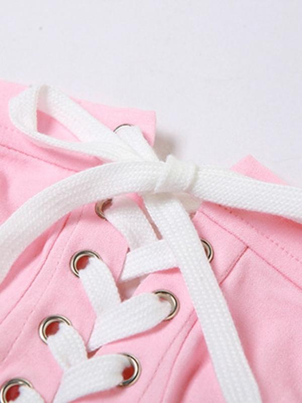 Solid Crossover Tie Up Cropped Bandeau Top Product Image