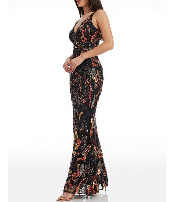 Dress the Population Sharon Abstract Sequin Print V-Neck Sleeveless Mermaid Gown Product Image
