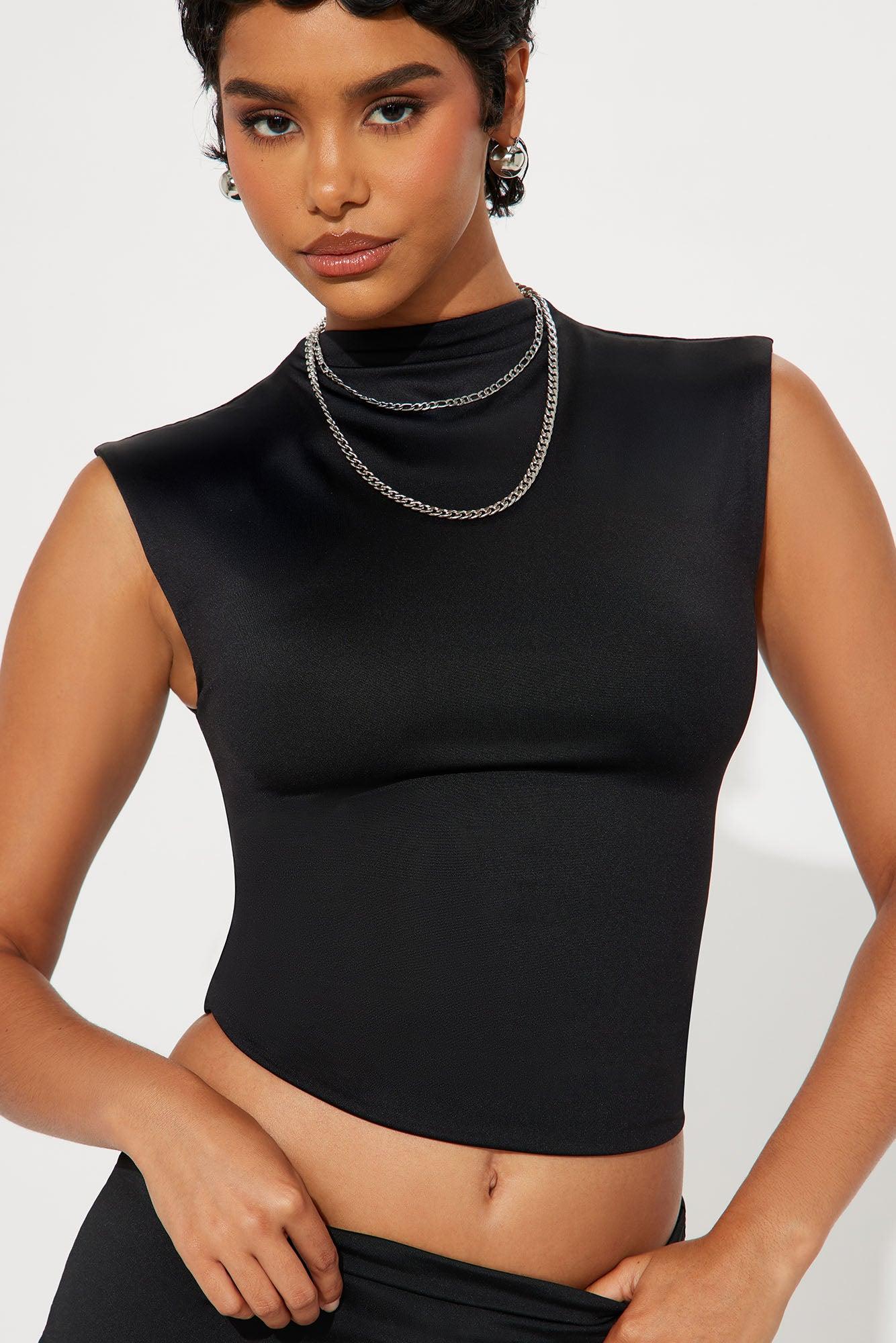 Contour Double Lined Mock Neck Top - Black Female Product Image