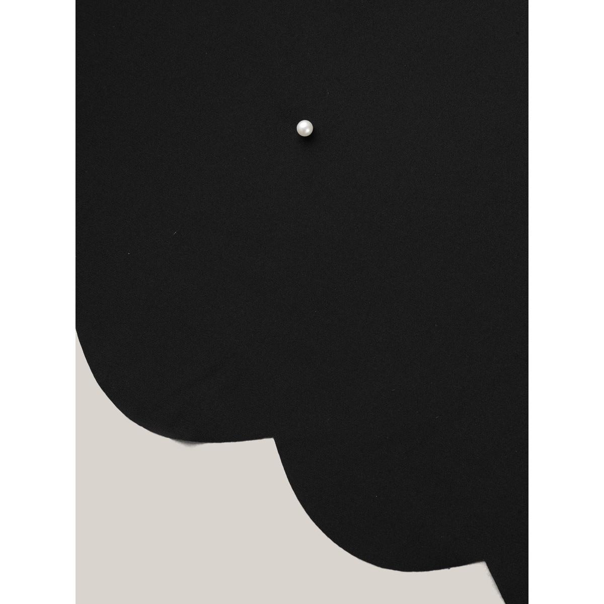 Plus Size Black Beads Embellished Scalloped Hem Shirt Women Elegant Elbow-length sleeve Round Neck Everyday Blouses BloomChic 12/L Product Image