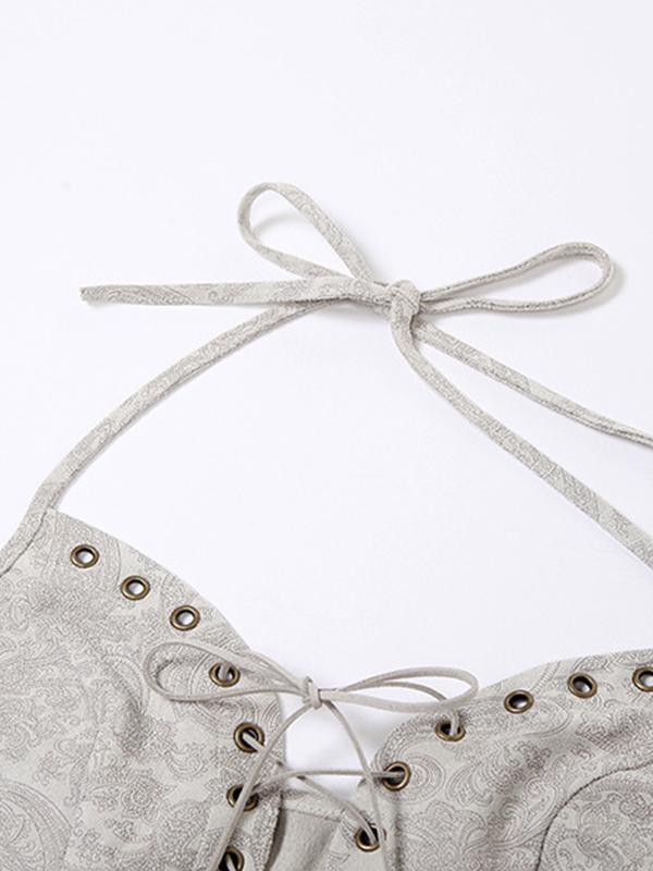 Print Halter Crossover Tie Up Cami Top Product Image