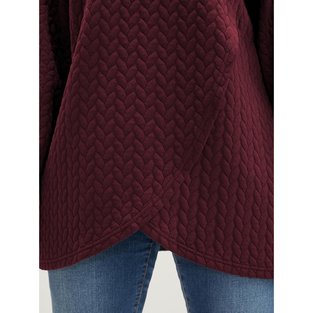 Plus Size Solid Asymmetrical Hem Cable Knit Hooded Sweatshirt Women Scarlet Lounge Asymmetrical Hooded Everyday Sweatshirts BloomChic 28/5X Product Image