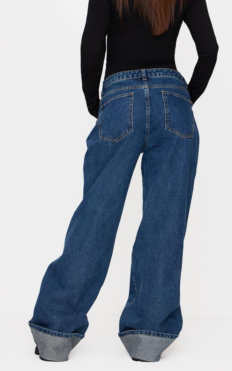Petite Blue Wide Leg Turn Up Hem Jeans Product Image