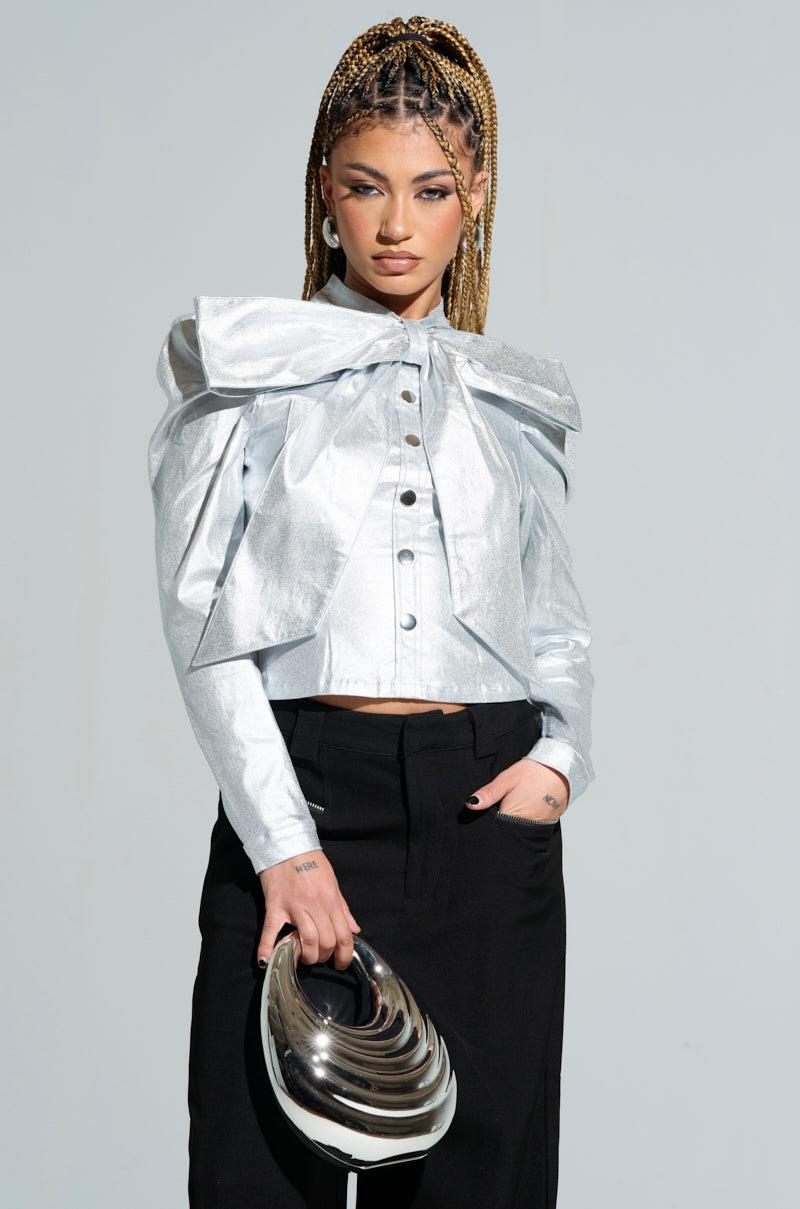 MISS INDEPENDENT LONG SLEEVE BLOUSE IN SILVER Product Image