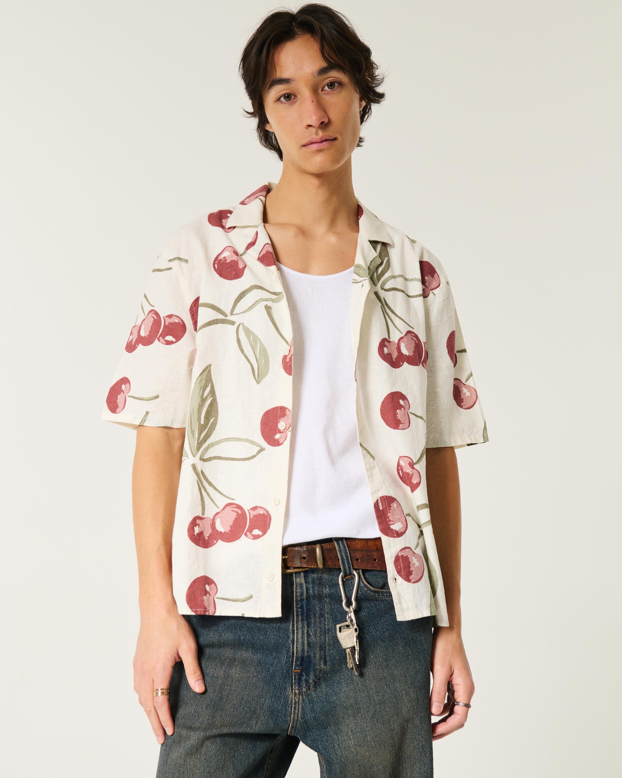 Boxy Short-Sleeve Linen-Blend Shirt Product Image