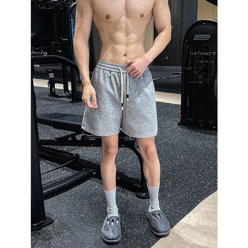 Drawstring Waist Plain Sweatshorts Product Image