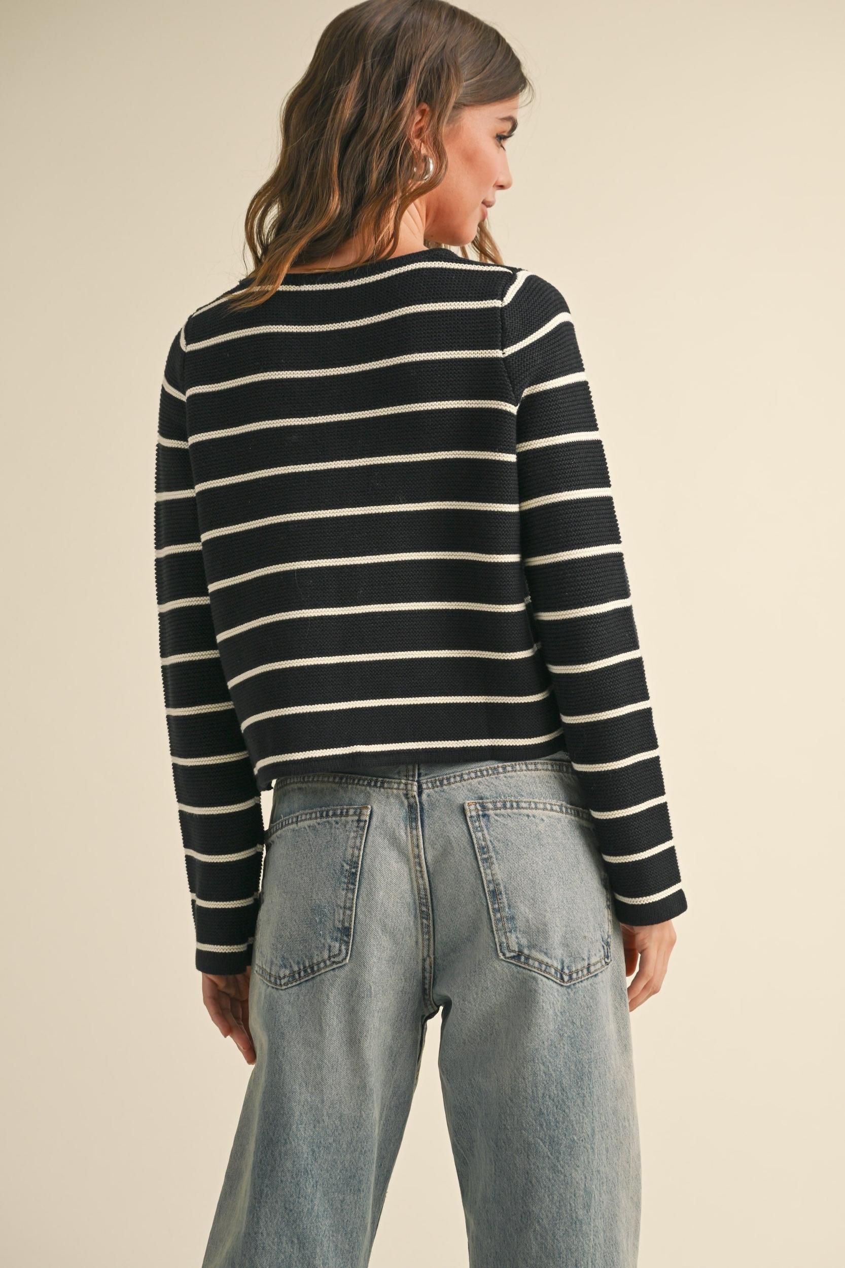 Striped Tie Front Knit Cardigan Product Image