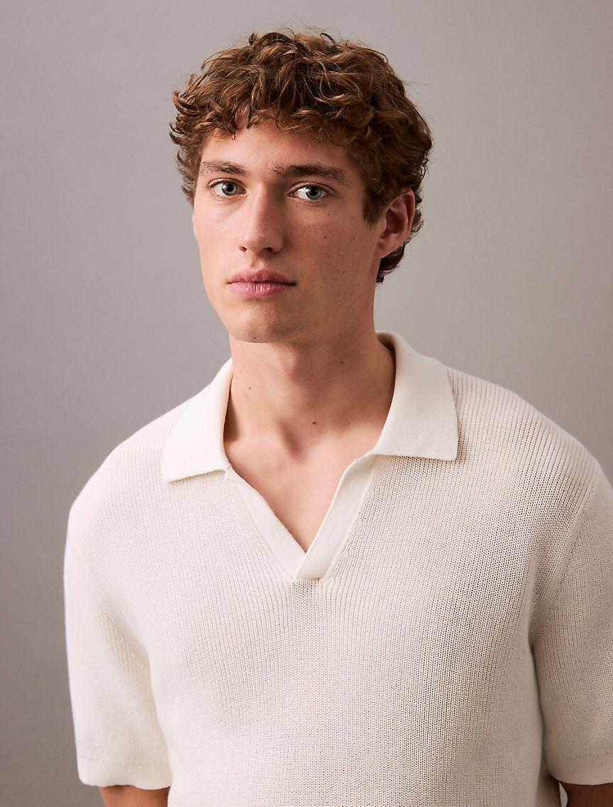Textured Cotton Johnny Collar Polo Sweater Product Image