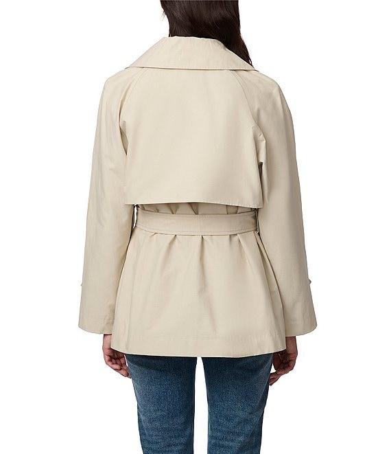 Bernardo Ladies Waxed Woven Shirt Collar Lapel Button Chest Flap Anchor Short Belted Trench Raincoat Product Image