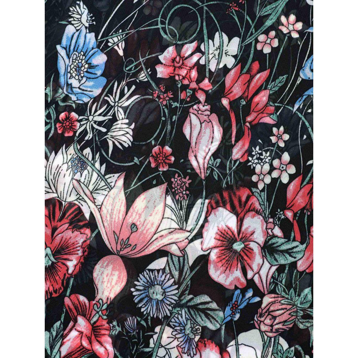 Plus Size Black Floral Print Sheer Round Neck Blouse Women Elbow-length sleeve Round Neck Everyday-Elegant Blouses BloomChic 30/6X Product Image