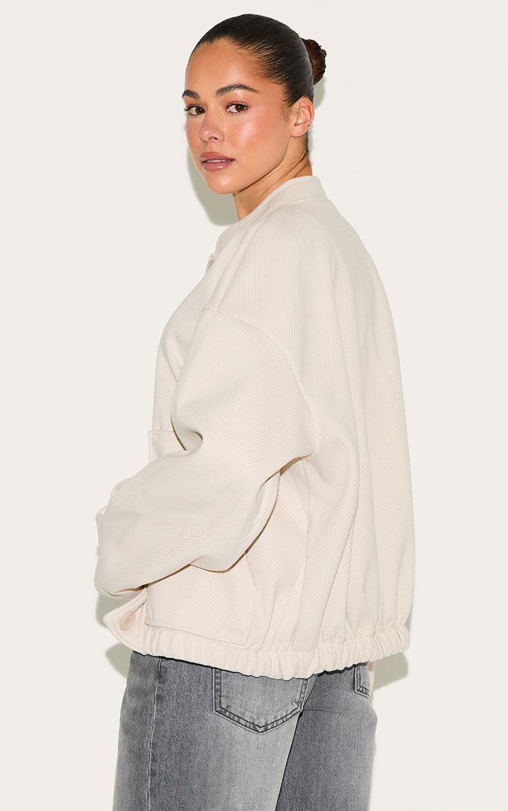 Beige Herringbone Oversized Bomber Jacket Product Image