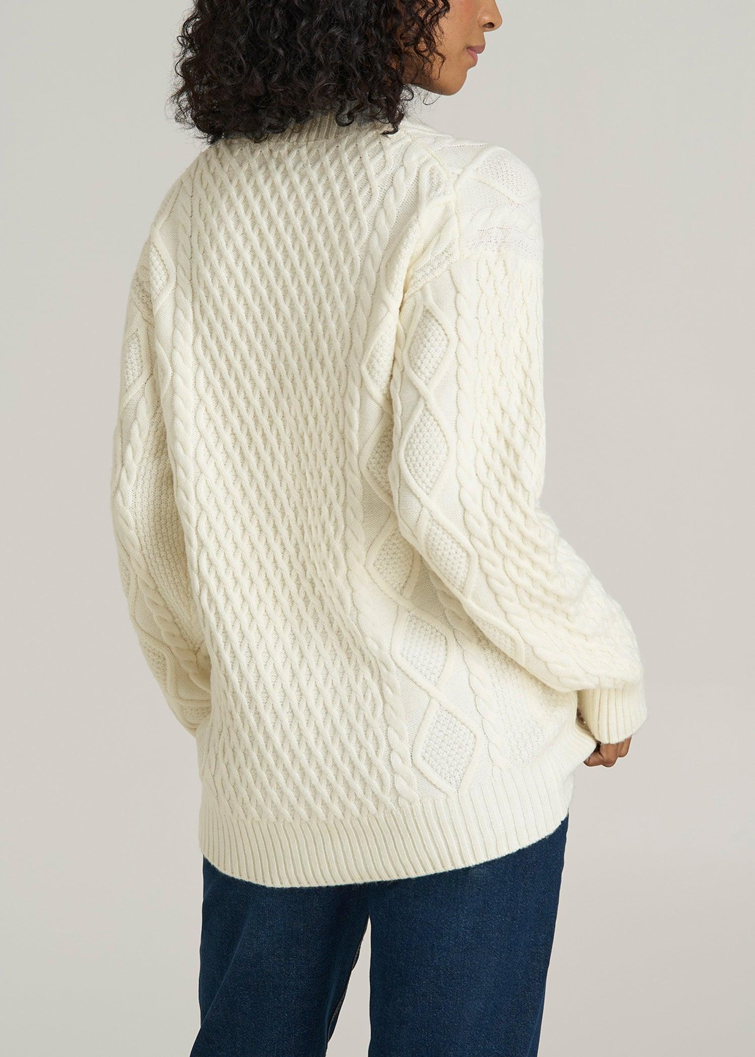 V Neck Cashmere Blend Cable Knit Women's Tall Sweater in Winter White Product Image