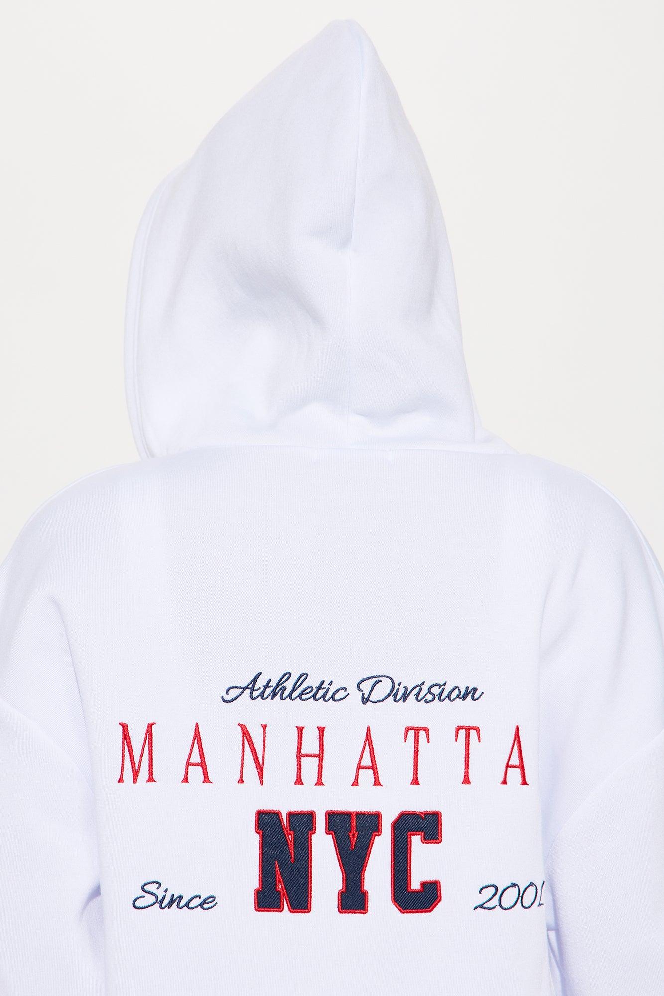 New York Cropped Zip Front Hoodie - White Product Image